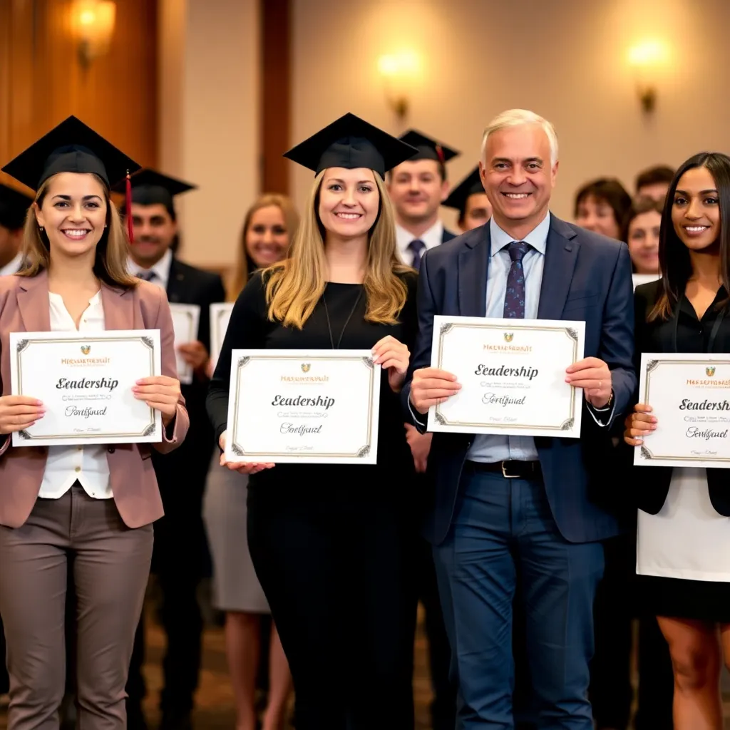 Teilnehmer erhalten ihre Führungszertifikate bei einer Abschlussveranstaltung