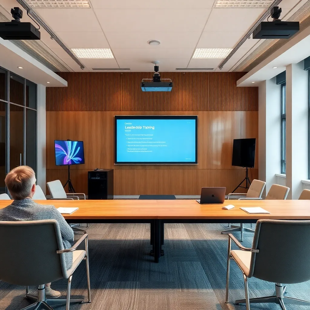 Moderner Seminarraum mit digitaler Ausstattung für hybrides Lernen